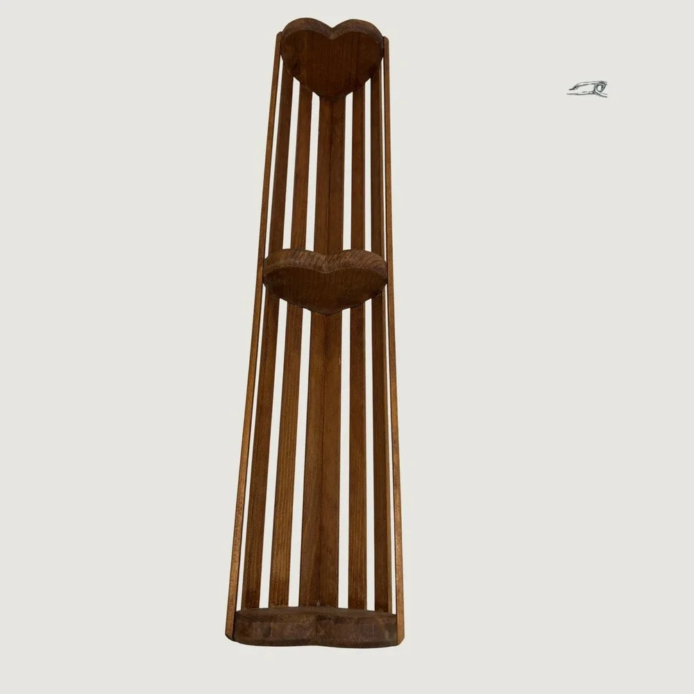 Wooden Basket Brown Heart Slatted Rustic Country 24